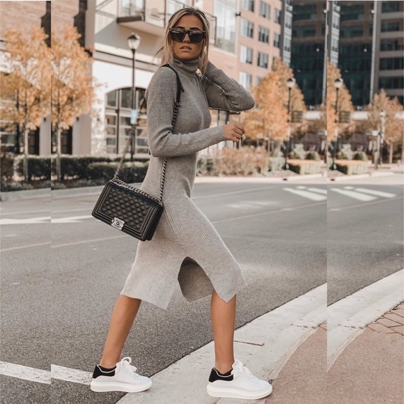 NWT Lulu’s Trendy Blogger Favorite Heather Grey Turtleneck Midi Sweater Dress - Picture 12 of 12